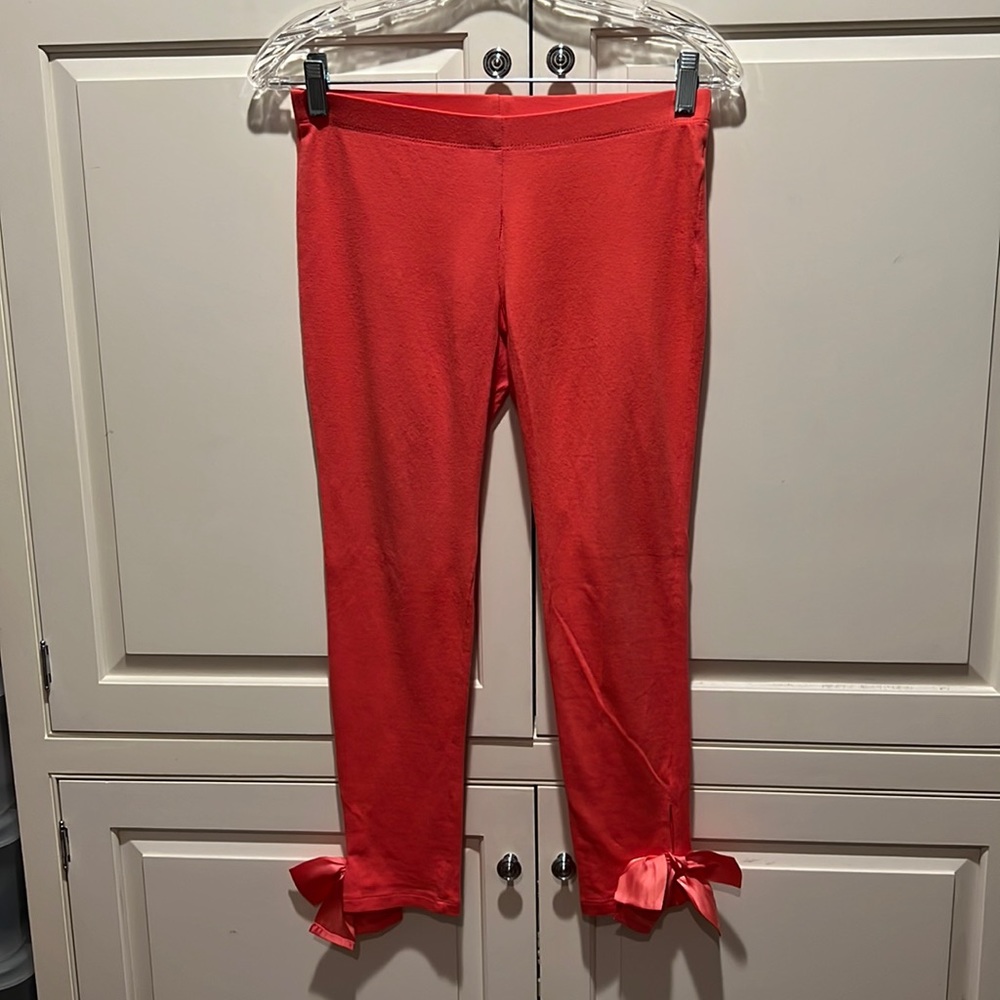 DISNEY CORAL COTTON & SPANDEX LEGGINGS WITH SATIN BOWS AT ANKLES